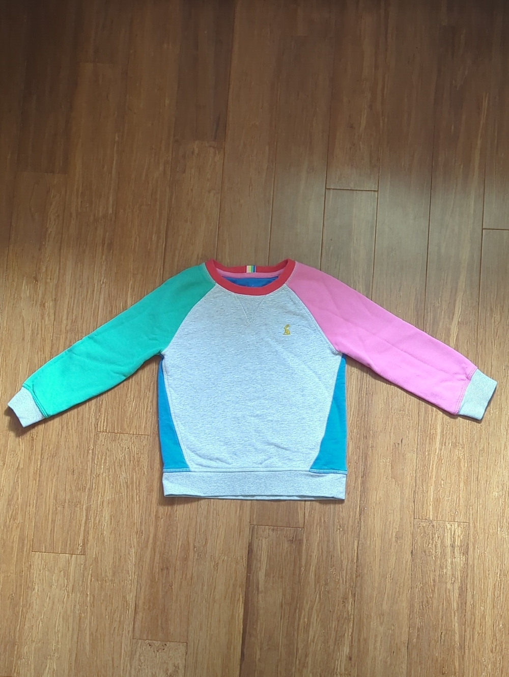 Joules Kids Colorblock Crew Sweatshirt in Grey, Teal & Pink